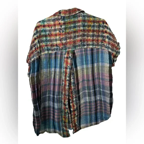 Pilcro Colorful Plaid Madras Cap Sleeve Shirt - Picture 2 of 9